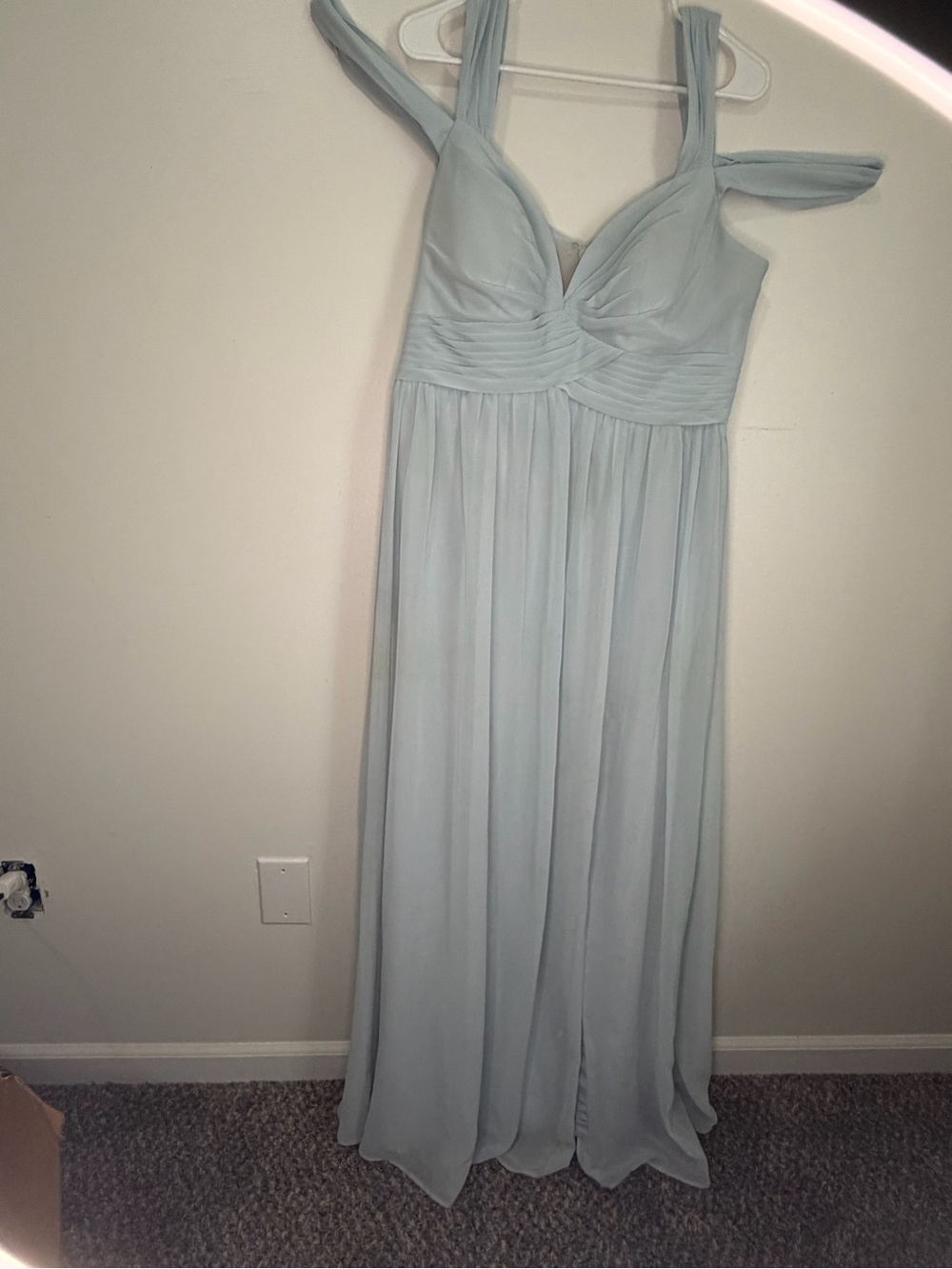 Azazie Pale Blue Off-Shoulder Maxi Gown